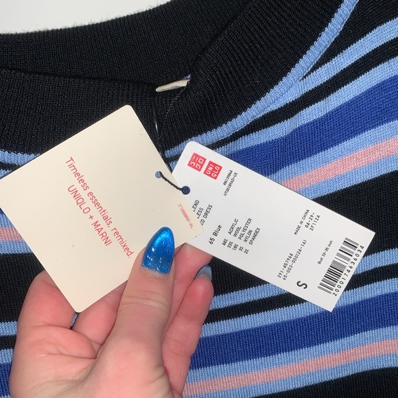MARNI x UNIQLO collab Merino Blend Sleeveless Knitted Dress blue pink stripe S - Picture 8 of 12